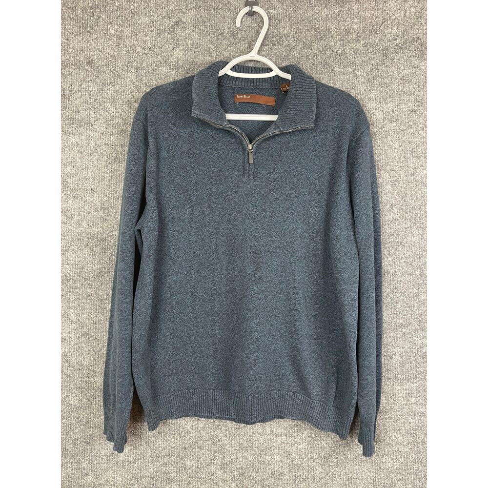Perry Ellis‎ Sweater Men's Large Blue Gray Pullover Quarter Zip